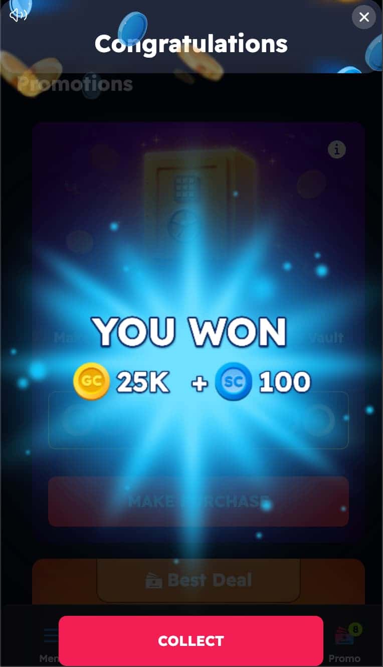 Winning screen at NoLimitCoins.